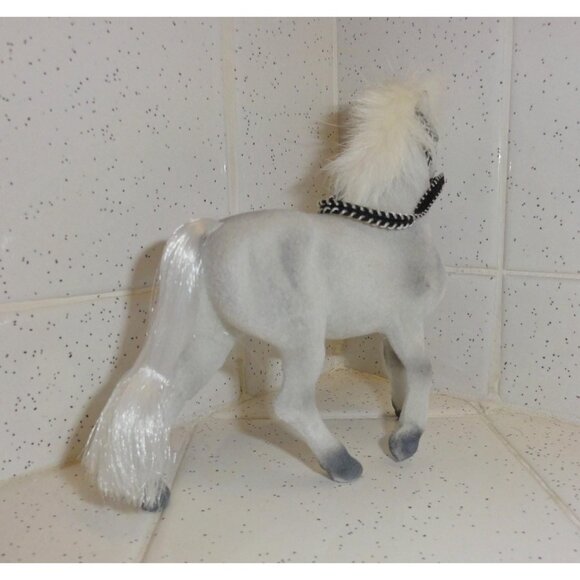 Vintage White & Gray Fuzzy Flocked Horse w/ Bridal Figurine collectable - Picture 13 of 14